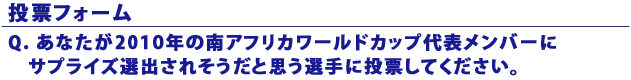 Q. あなたが2010年のワールドカップ代表メンバーに選ばれて欲しいと思う選手に投票して下さい。